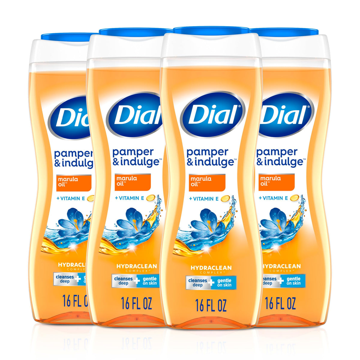 Dial Body Wash, Hydraclean Complex & Vitamin E, Gentle, Leaves Skin Feeling Nourished, Dermatologist-Tested, No Parabens & Sulfates, Exfoliate & Restore, Himalayan Salt, 16 Fl Oz (Pack of 4)