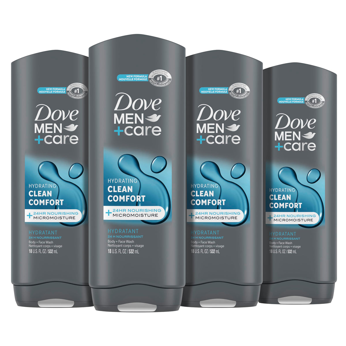DOVE MEN Body Wash For Hydrated, Smooth Skin, 4 Count, 18 fl oz