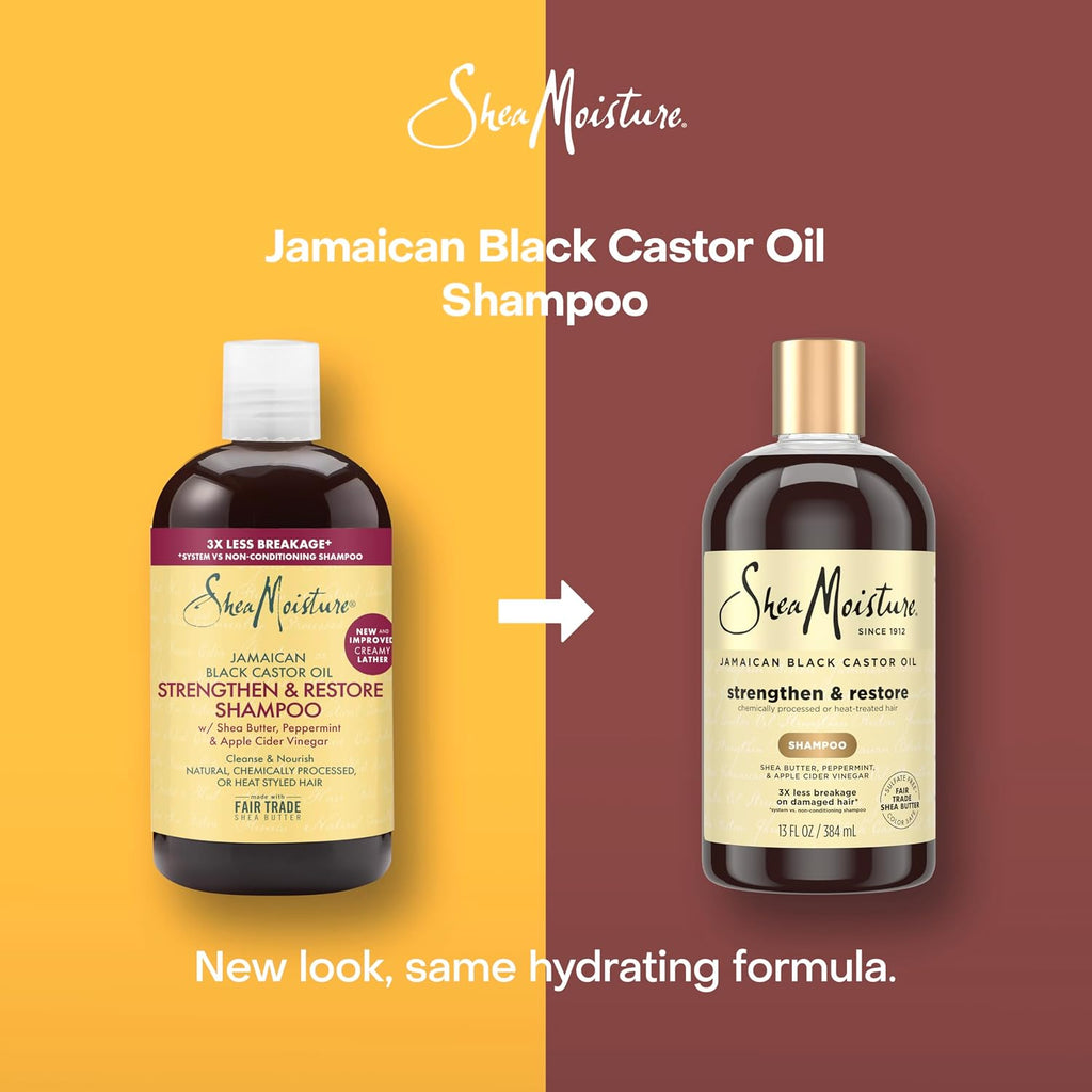 Shea Moisture Strengthen and Restore Shampoo for Damaged Hair 100% Pure Jamaican Black Castor Oil Cleanse and Nourish 13 oz