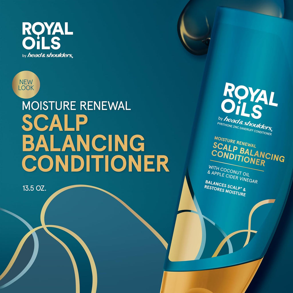 Head & Shoulders Anti-Dandruff Scalp Care with Coconut Oil, Royal Oils Moisture Renewal Conditioner, 1% Pyrithione Zinc, for Natural and Curly Hair, 13.5 fl oz