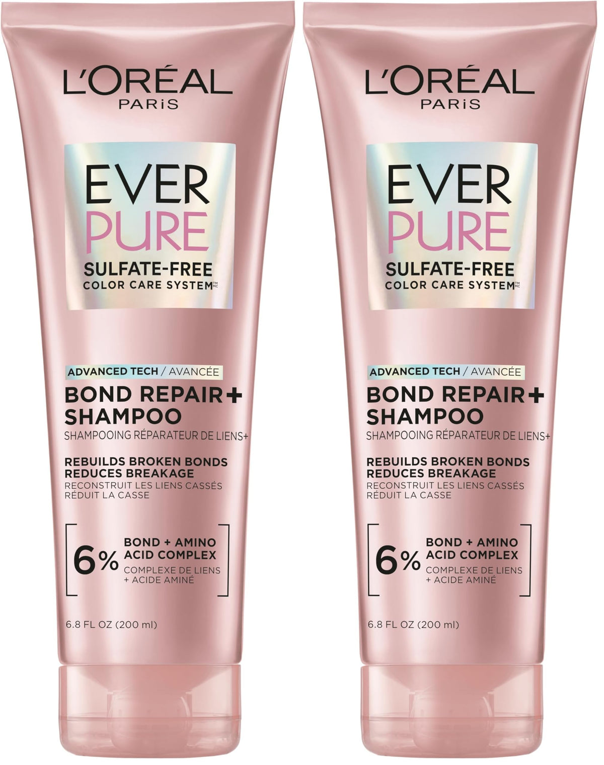 L'Oreal Paris Sulfate Free Bond Repair+ Shampoo, Hair Shampoo with Amino Acid Complex, Strengthens and Repairs Damaged or Color Treated Hair, EverPure, 23 Fl Oz (Packaging May Vary)