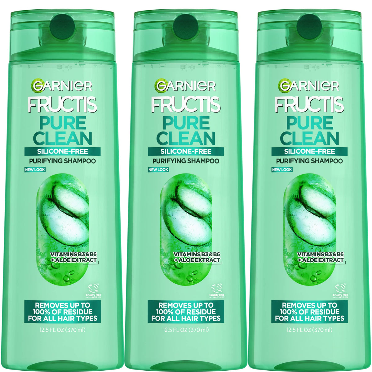 Garnier Fructis Pure Clean Purifying Shampoo, Silicone-Free, 12.5 Fl Oz, 3 Count (Packaging May Vary)
