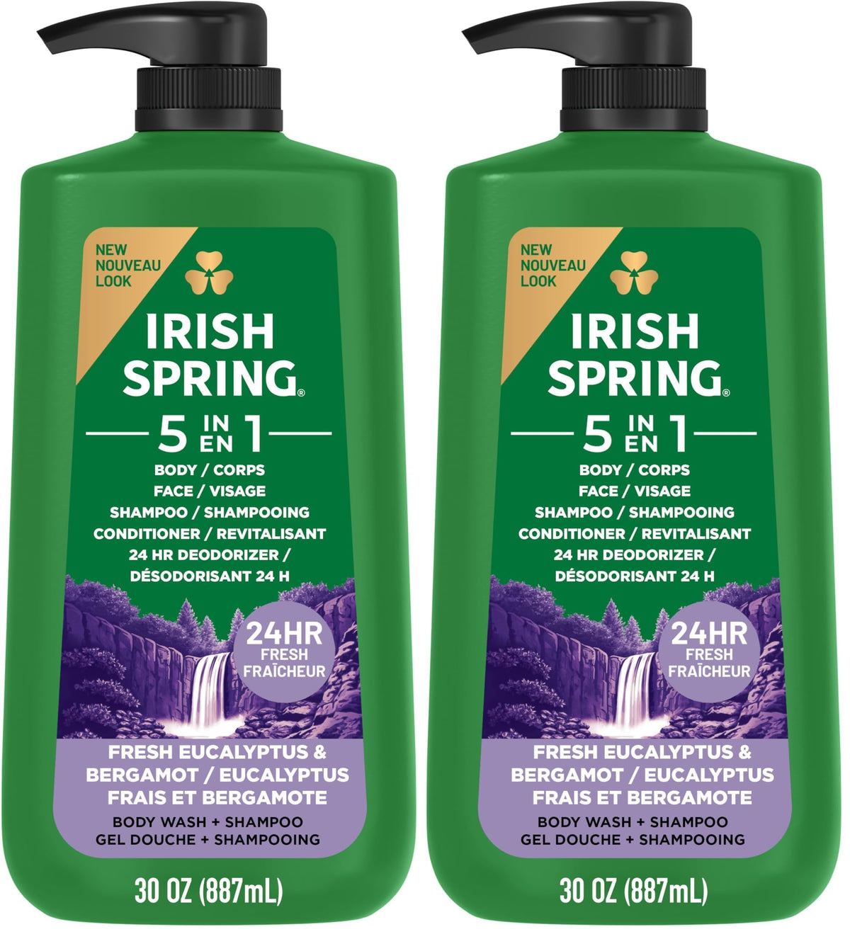 Irish Spring 5 in 1 Body Wash for Men, Fresh Eucalyptus & Bergamot, 887 mL