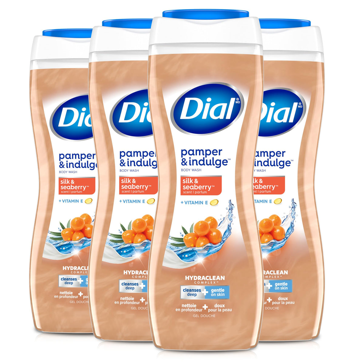 Dial Body Wash, Hydraclean Complex & Vitamin E, Gentle, Leaves Skin Feeling Nourished, Dermatologist-Tested, No Parabens & Sulfates, Exfoliate & Restore, Himalayan Salt, 16 Fl Oz (Pack of 4)