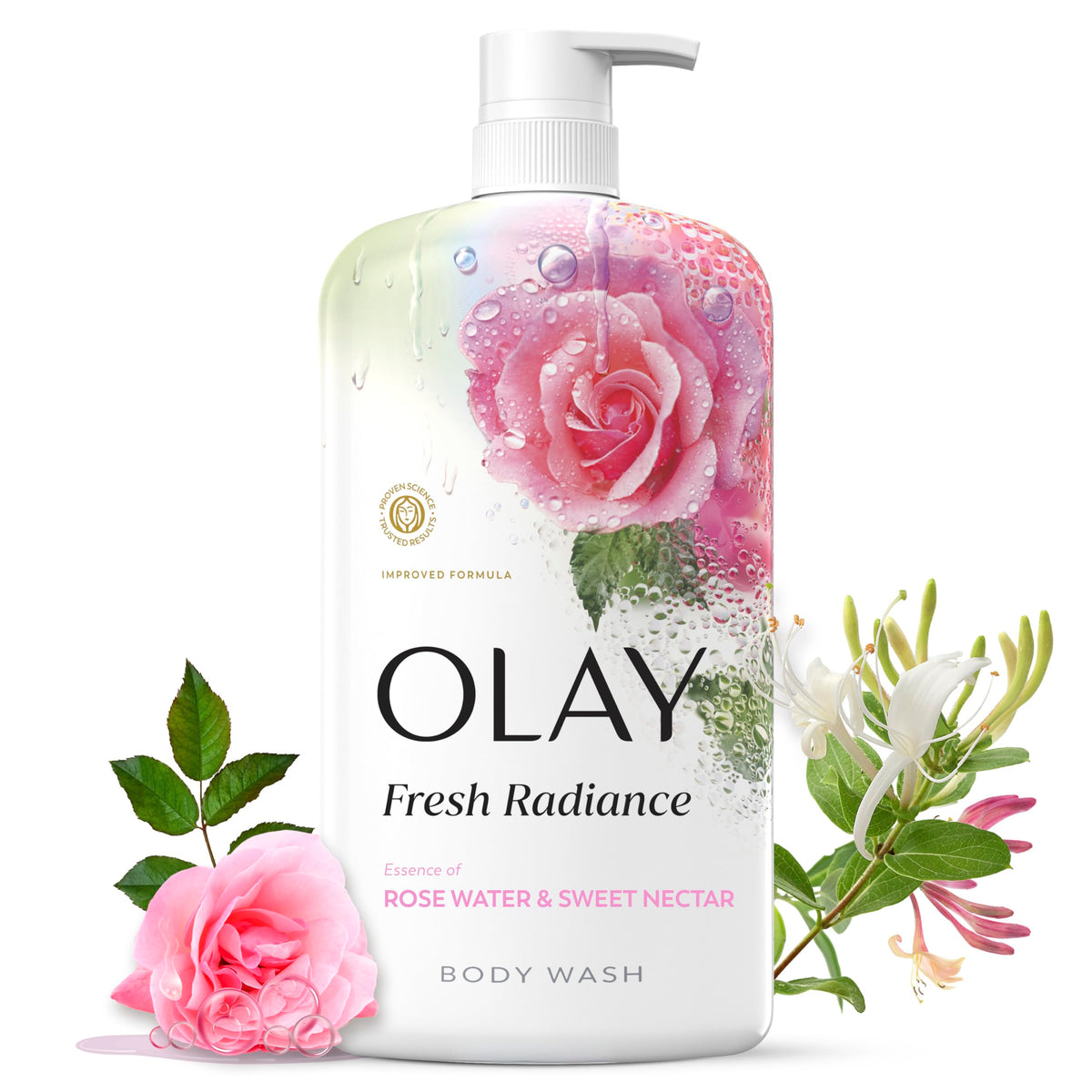 Olay Body Wash for Women, Fresh Radiance, 24/7 Skin-Loving Freshness, Visibly Radiant, Plant Based Cleansers, Vitamin B3 & Antioxidant Blend, For All Skin Types, Strawberry & Mint Scent, 29 fl oz