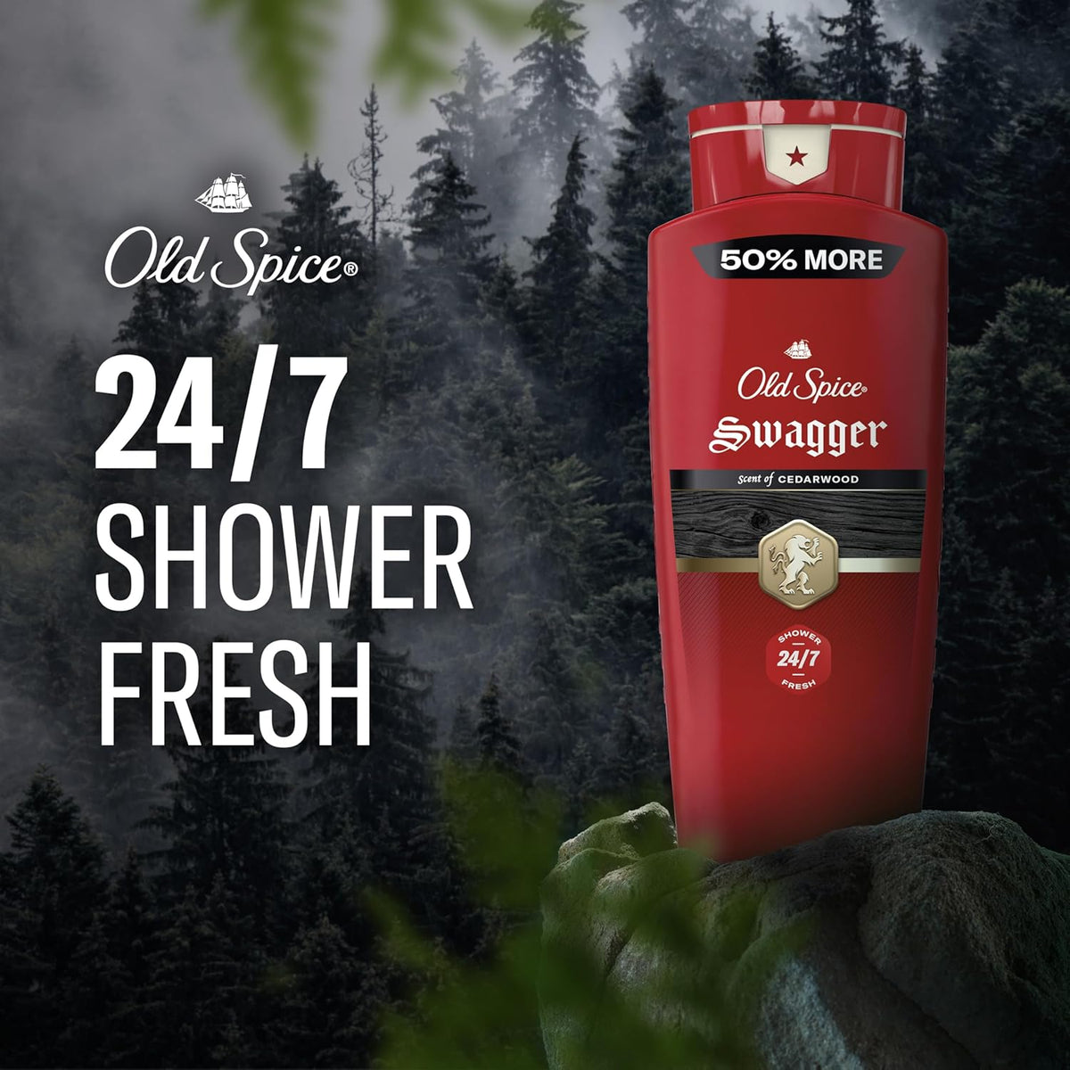 Old Spice Refreshing Body Wash for Men, 3X Defense, 24/7 Shower Fresh with Long Lasting Scent, Red Collection, Swagger with Cedarwood Scent, 24 oz (Pack of 2)