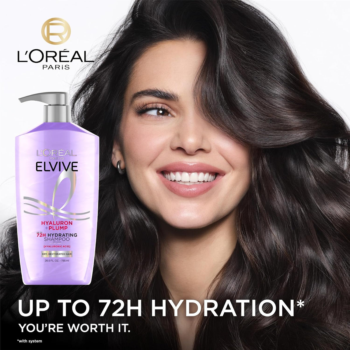 L'Oreal Paris Elvive Hyaluron Plump Shampoo and Conditioner Set for Dry, Dehydrated Hair, 72H Hydrating Hair Care, Infused with Hyaluronic Acid Complex, 53 Fl Oz Set