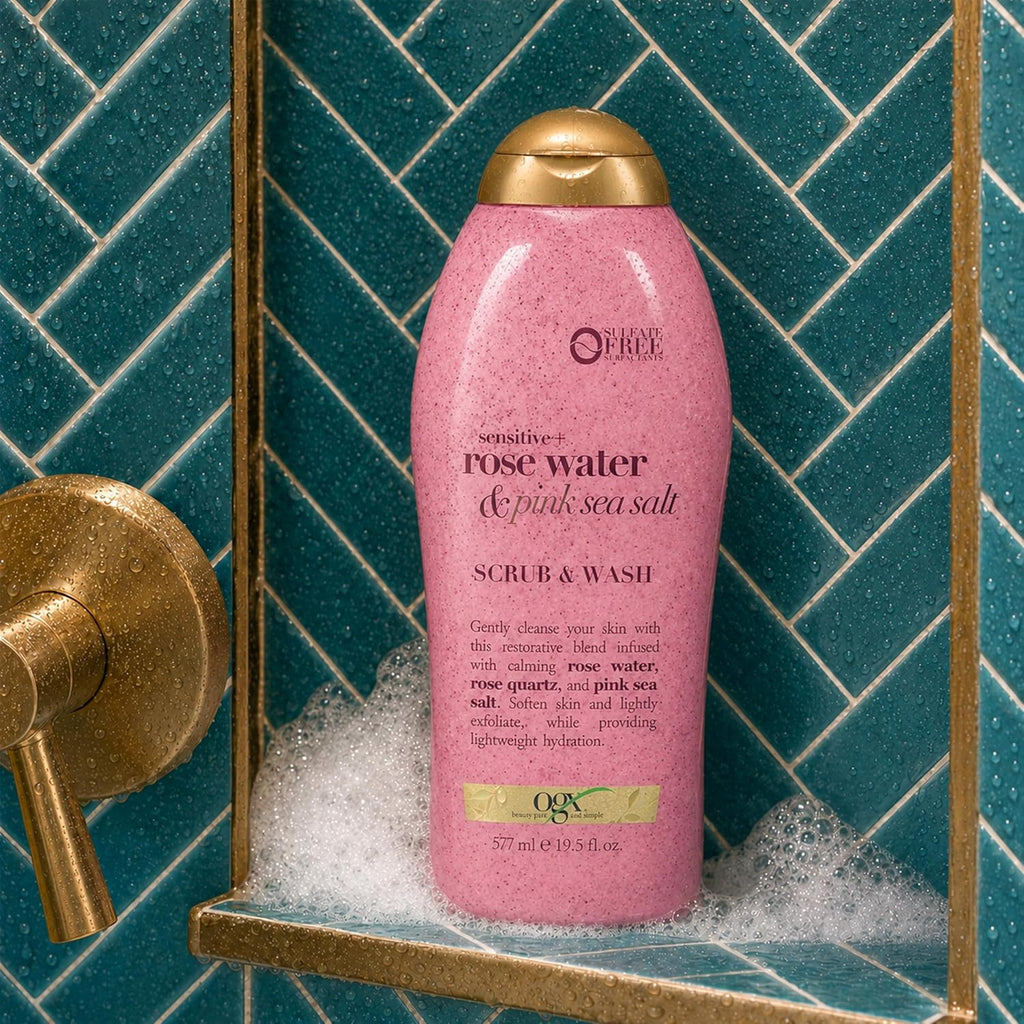 OGX Sensitive + Rose Water & Pink Sea Salt Body Scrub, 19.5 fl oz
