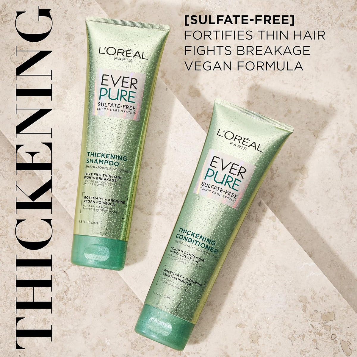 L'Oreal Paris Thickening Sulfate Free Conditioner, Thickens + Strengthens Thin, Fragile Hair, Hair Care with Rosemary Leaf, EverPure, 8.5 Fl Oz (Packaging May Vary)
