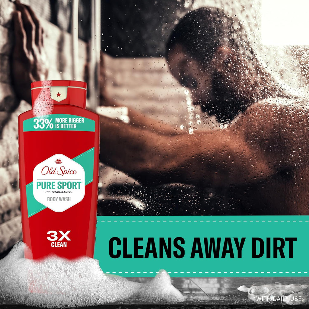 Old Spice Refreshing Body Wash for Men, High Endurance, 3X Defense, 24/7 Shower Fresh with Long Lasting Scent, Pure Sport Scent, 24 oz (Pack of 4)